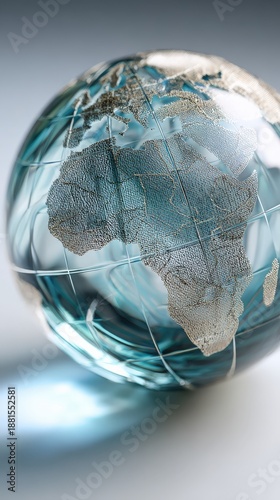 Stylized transparent globe featuring africa with abstract design elements