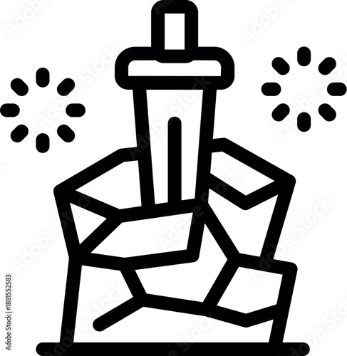 Excalibur sword in the stone with sparkling stars celebrating the legend of king arthur