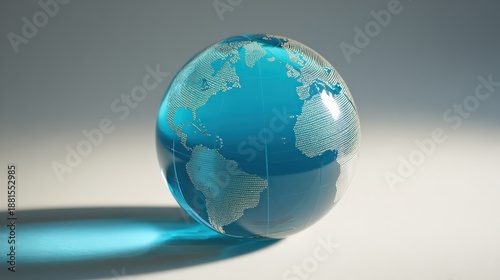 Transparent globe displaying continents with a blue and white color scheme