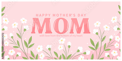 Mother's Day card. Spring floral design in pastel colors. Vector illustration for banner, poster, template, sale.