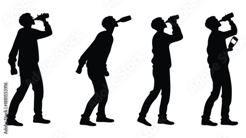 four people drinking from bottles in different positions silhouette high quality professional detailed modern elegant stylish