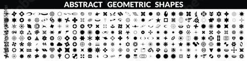 Abstract geometric shapes. Brutal contemporary figure star arrow spiral flower and other primitive logo. Graphic design elements set. Bauhaus memphis aesthetic. big set Design.