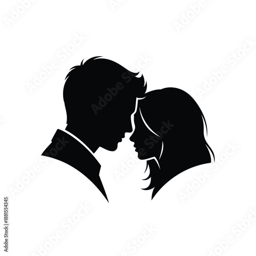 Silhouette of a couple in profile, faces close together