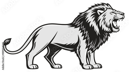 majestic lion standing proudly with mouth open and mane flowing silhouette high quality professional detailed modern