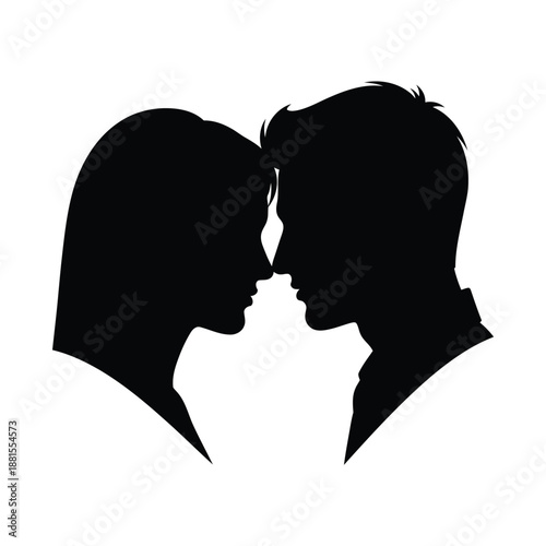 Silhouette of a couple sharing an intimate moment with foreheads touching