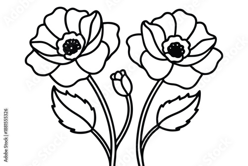 poppy silhouette line art vector illustration