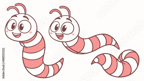 Two adorable cartoon worms with striped bodies and cheerful expressions a delightful illustration silhouette high quality