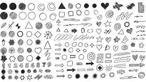 Collection of Hand Drawn Doodle Shapes and Symbols for Design Projects