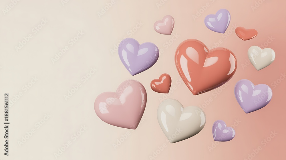 Fototapeta premium A collection of heart-shaped balloons floating against a gradient background