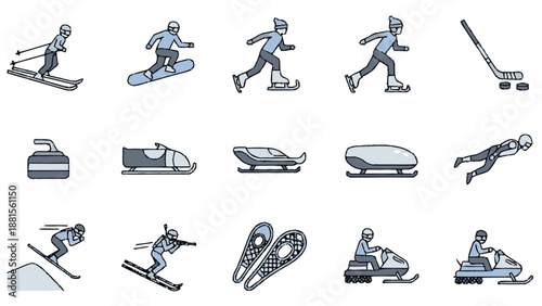 Collection of Winter Sports Icons and Equipment.