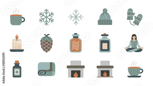 Cozy Winter Icons Collection for Relaxation and Warmth.