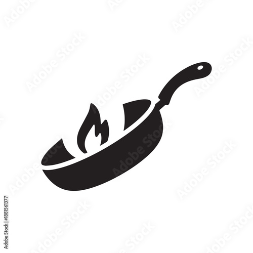 Hot Frying Pan On Fire Cartoon Vector Illustration Isolated On White Background.