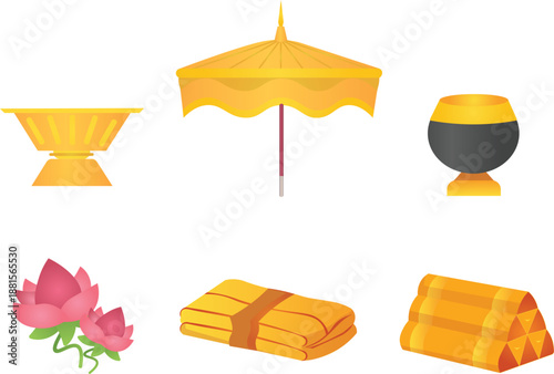 Vector illustration ordination ceremony thai set