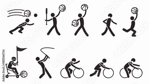 Evolution of sports and recreation depicted in a minimalist style showcasing human activity silhouette high quality