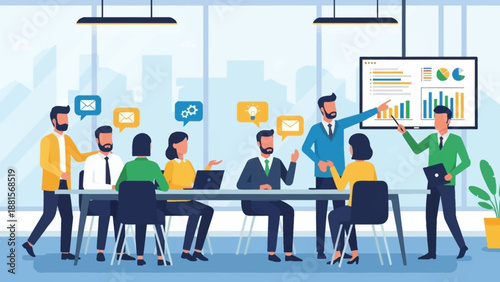 Business Professionals Discussing Data on Whiteboard.