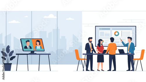 Business Professionals Discussing Project in Modern Office.