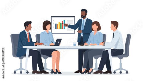 Business Meeting with Colleagues Discussing Charts.