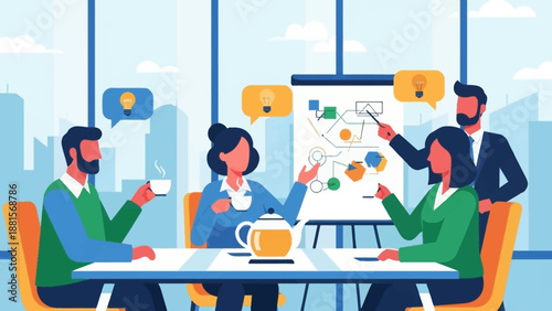 Team Discussing Project Around Table.