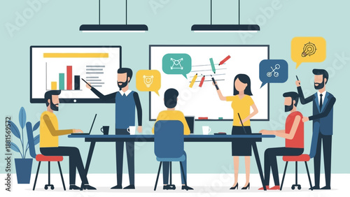 Business Team Discussing Project in Meeting Room.