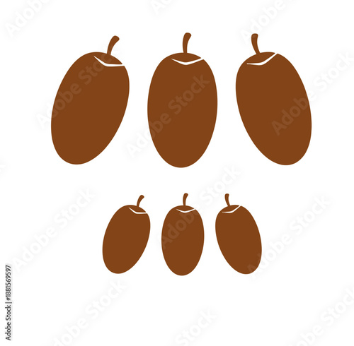 Simple illustration of six brown dates fruit. Traditional sunnah food for breaking fast during Ramadan and Iftar celebration.