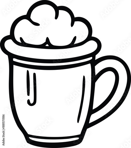 Illustrated mug filled with frothy beverage Vector