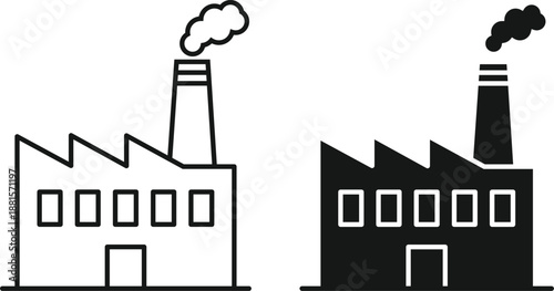 Industrial Factory Building Symbol for Manufacturing Plant, Production, Industry And Business vector