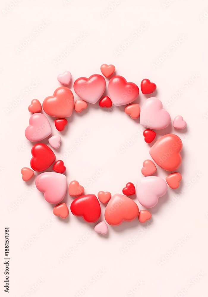 Obraz premium Vibrant pink and red heart shapes forming a circular design