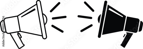 Two Megaphones Facing Each Other With Sound Waves announcement communication