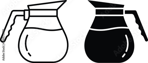 Two pitchers one outlined one solid black with liquid inside carafe