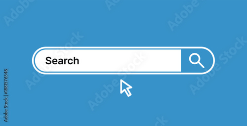 White search bar with magnifying glass and cursor on blue background interface