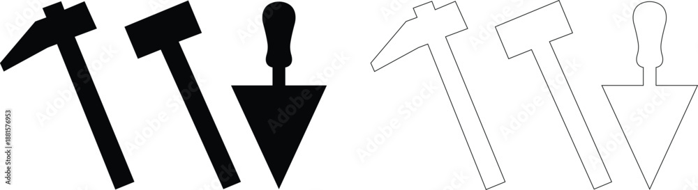 Obraz premium Labors day icon Hand drawn vector illustration of a business concept featuring a set of brushes and arrows with black stick figure icons and person silhouette design symbols