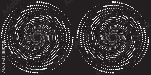 et of black thick halftone dotted speed lines. Speed lines in circle form. Geometric art. Design element for frame, logo, tattoo, web pages, prints, posters, template, abstract vector background.