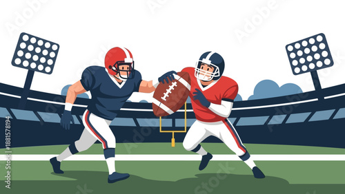 American Football Players in Action on a Stadium Field during a Competitive Match