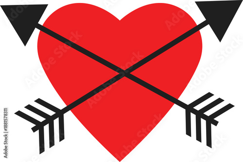 Red heart with arrow vector illustration representing a romantic 3d symbol for Valentine's Day celebration and passion concept