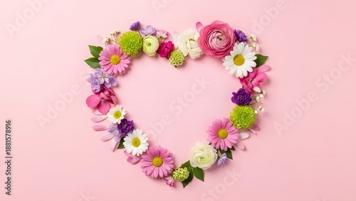 Beautiful Flower Heart on Pink Background