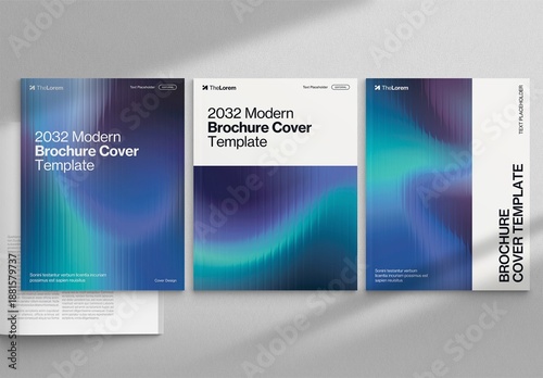 Brochure Cover Template with Creative Abstract Glass Ripple Texture Effect in Red Green Gradient Hue