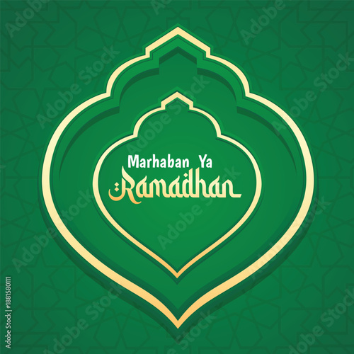 Ramadan poster in green and gold colors
