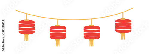 Festive Red Chinese Lanterns Garland. Chinese ornament. Chinese new year. Red lantern. 