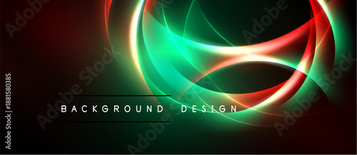 Abstract neon waves, vibrant colors blend. Dark background emphasizes glowing curves, modern design element. Stylish presentation.