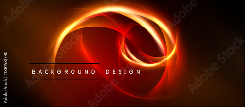 Abstract red, orange energy swirls. Dark background highlights luminous curves. Text reads background design. Modern, vibrant visual.