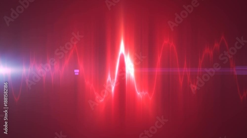 Abstract red neon waveform resembling a heartbeat signal, symbolizing life energy, audio pulses, and intense digital sound motion