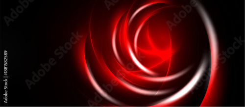 Abstract red swirl, dynamic lines, dark background. Bright glow creates energy, modern design, visual impact.