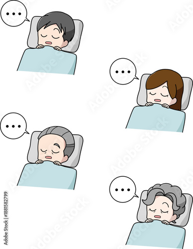 睡眠時無呼吸症候群の大人のイラスト4種類セット