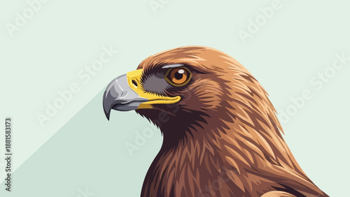 Pixelated close-up of a brown eagle's head against a light blue background