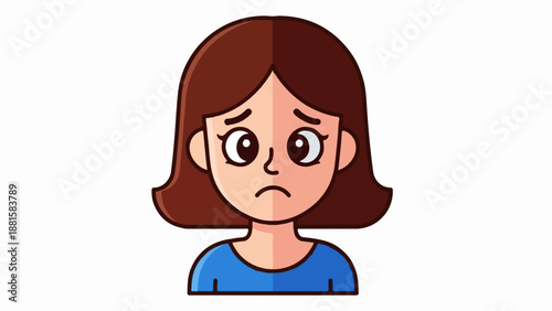 Sad cartoon girl with brown hair and blue shirt, conveying distress