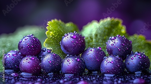 Wallpaper Mural Morning dew on leaves and grapes with sunlight highlighting ripening vineyard crop showcasing fresh harvest and natural beauty Torontodigital.ca