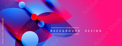 Abstract vibrant design features flowing shapes, blue, red hues. Pink background provides contrast, text reads background design.