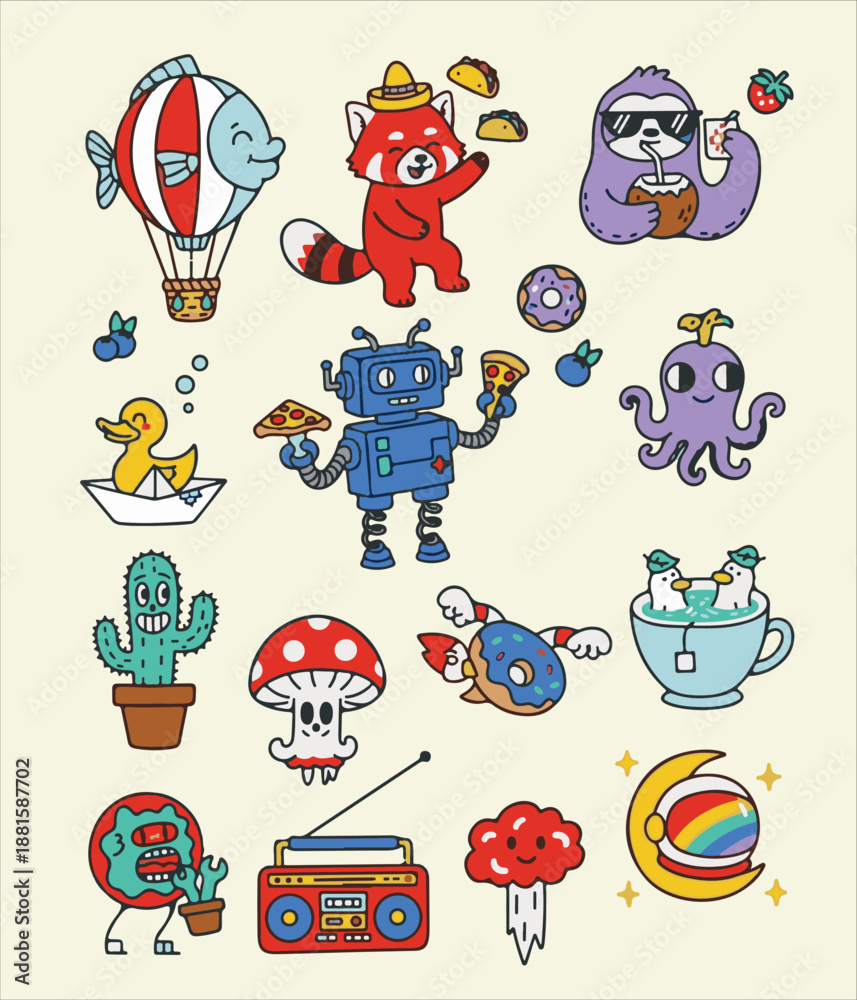 Fototapeta premium illustration asset of funny cartoon monsters