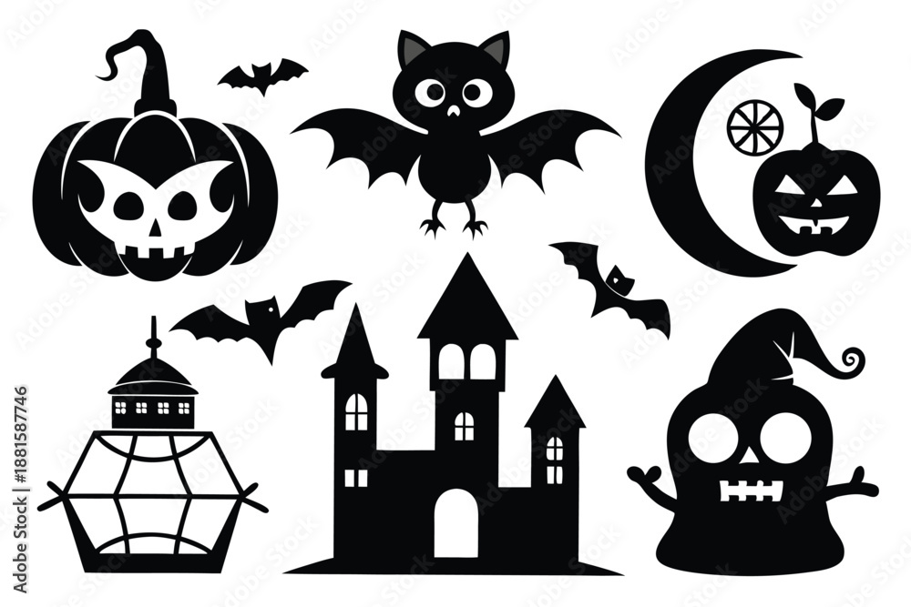 Obraz premium set of halloween silhouette line art vector illustration
