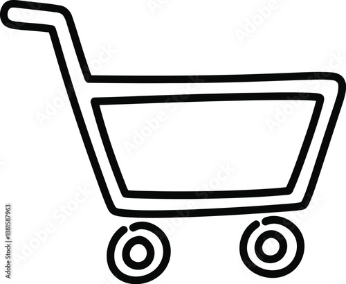 A minimalist line art illustration of a shopping cart for e commerce and retail applications isolated on white background